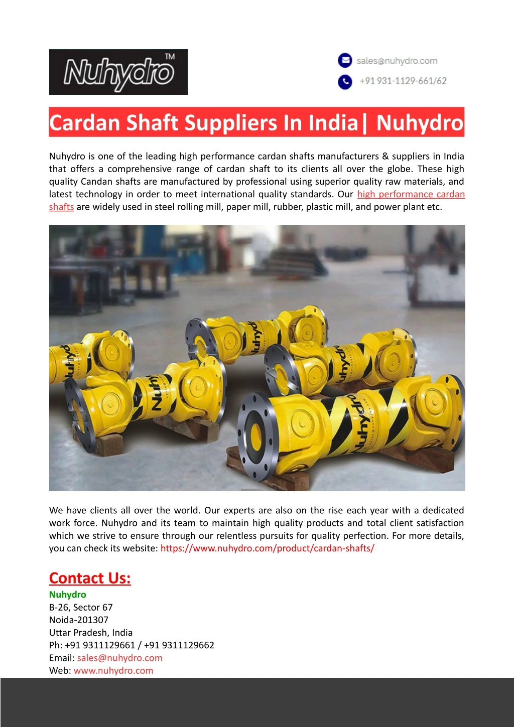 cardan shaft suppliers in india nuhydro n.