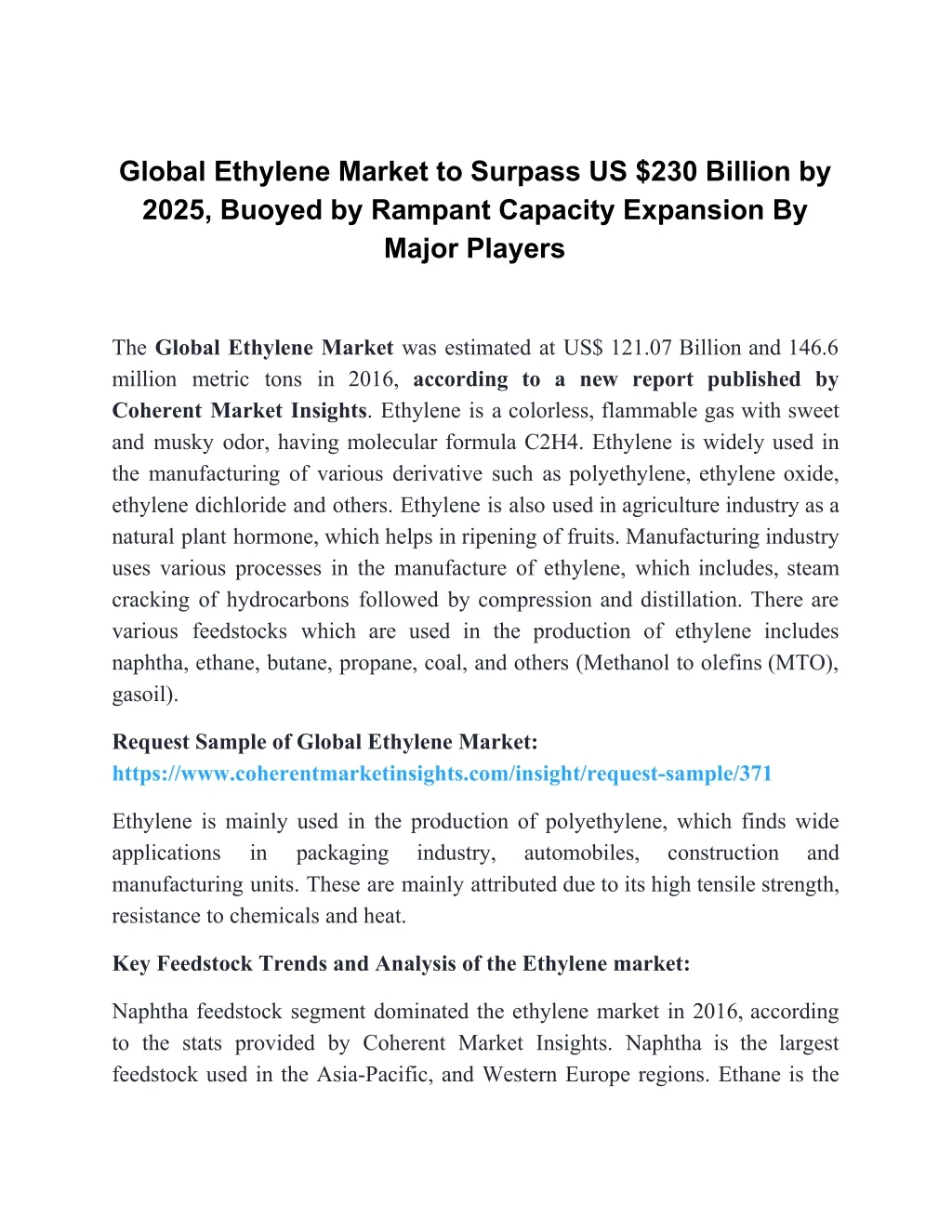 global ethylene market to surpass us 230 billion n.