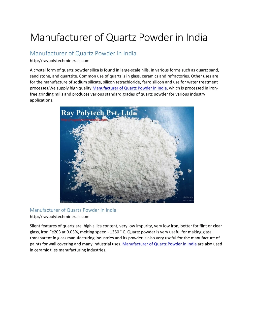 manufacturer of quartz powder in india n.