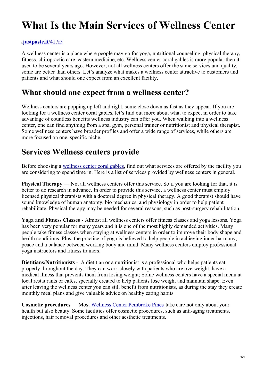 what is the main services of wellness center n.