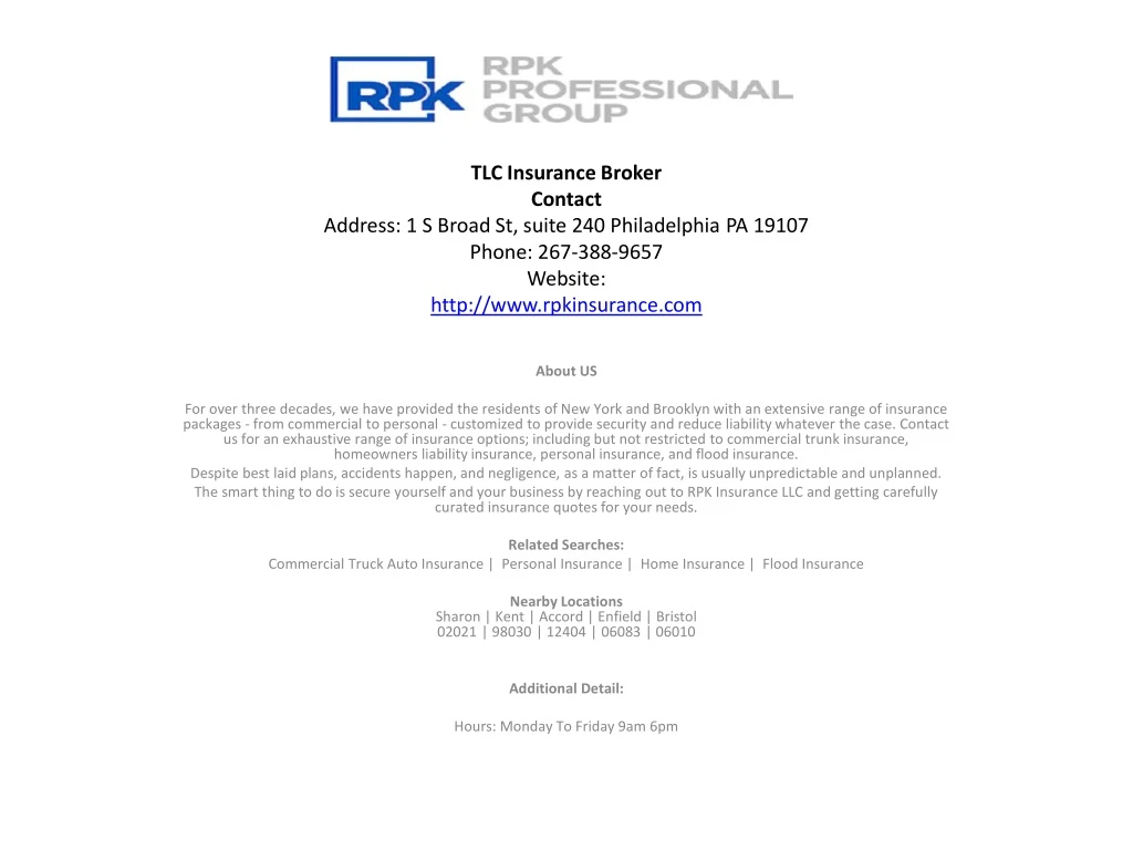 tlc insurance broker contact address 1 s broad n.