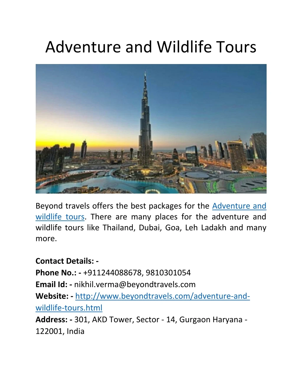 adventure and wildlife tours n.