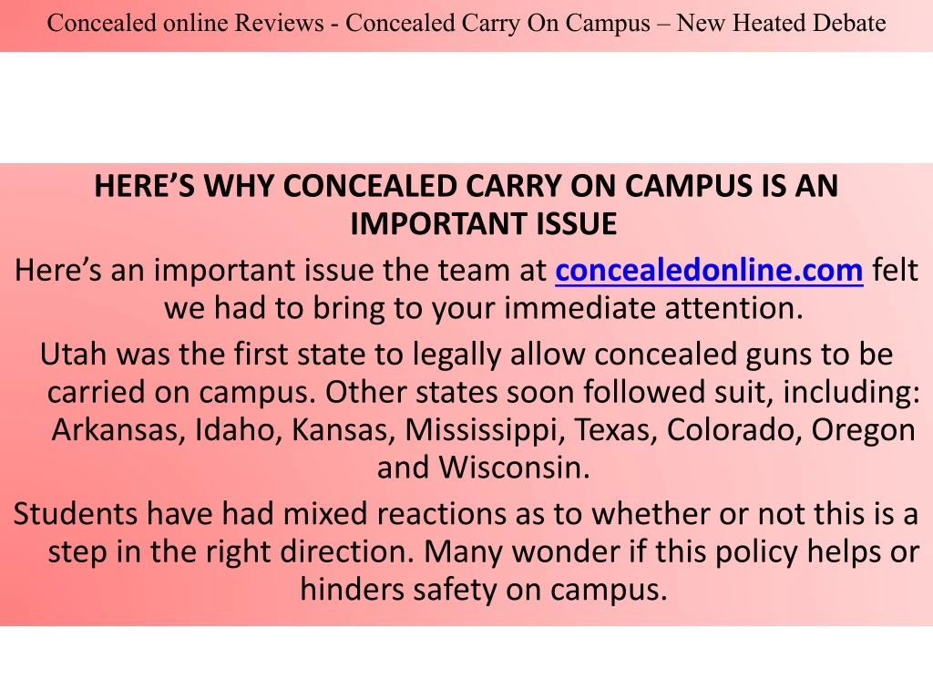 concealed online reviews concealed carry on campus new heated debate n.