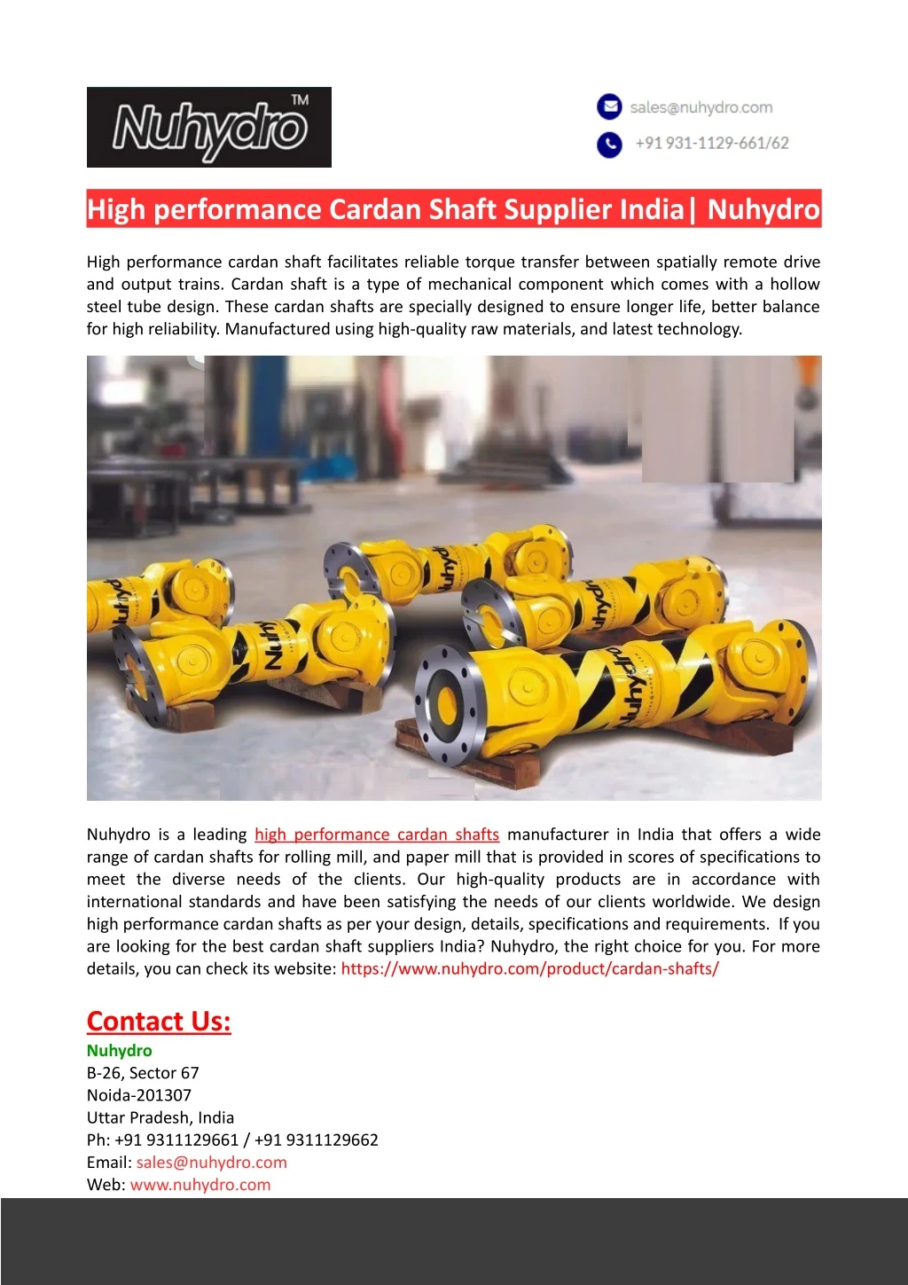high performance cardan shaft supplier india n.