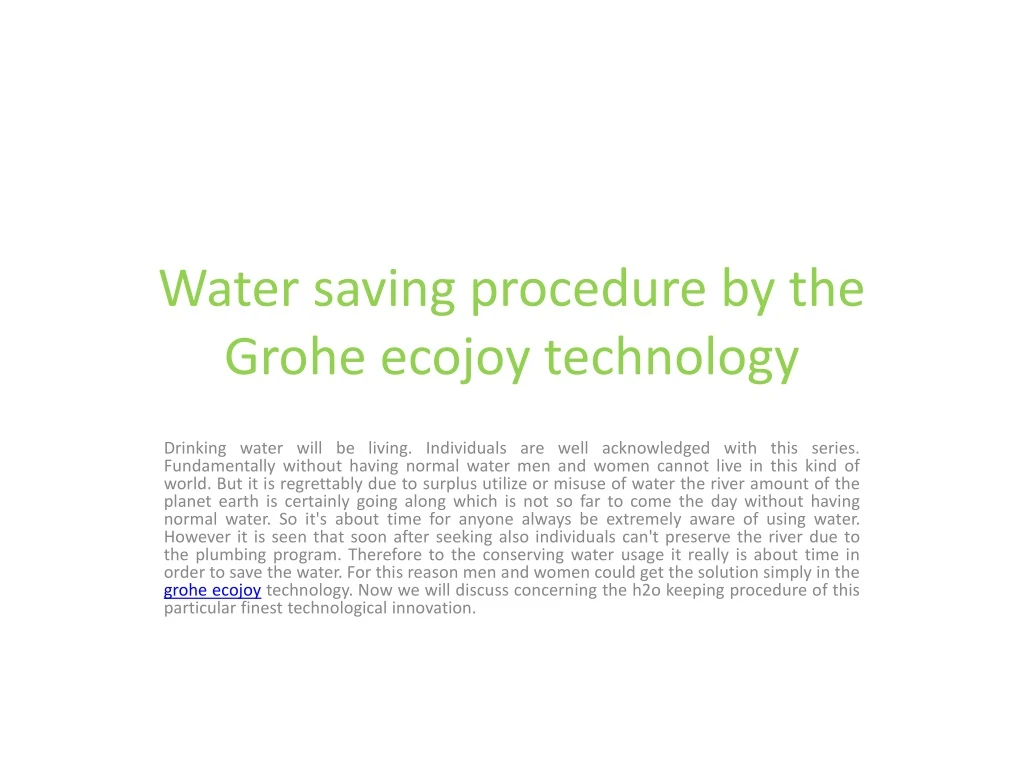 water saving procedure by the grohe ecojoy technology n.