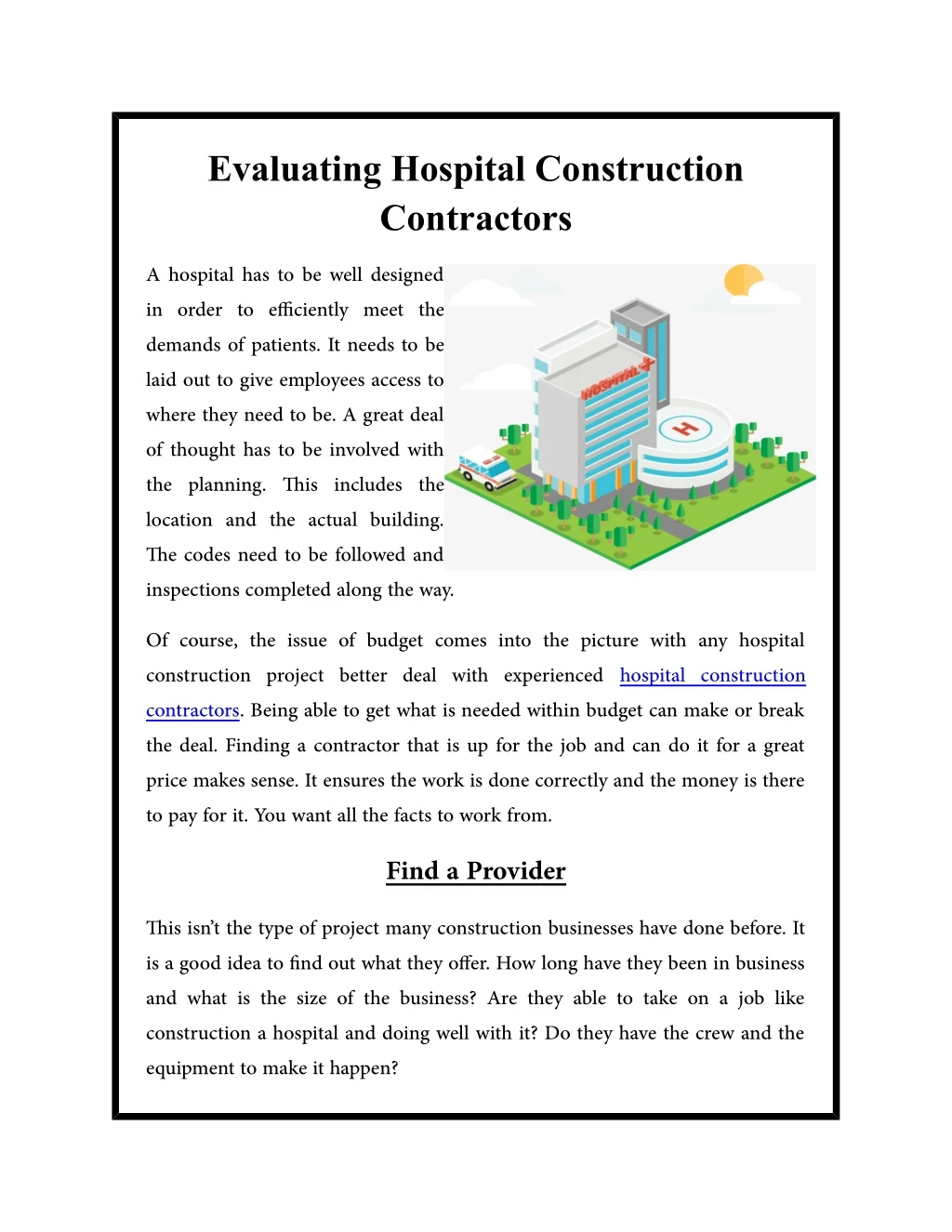 evaluating hospital construction contractors n.