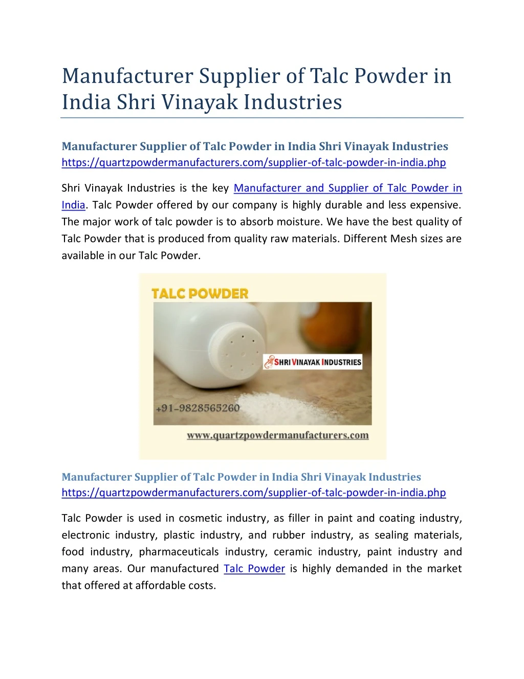 manufacturer supplier of talc powder in india n.