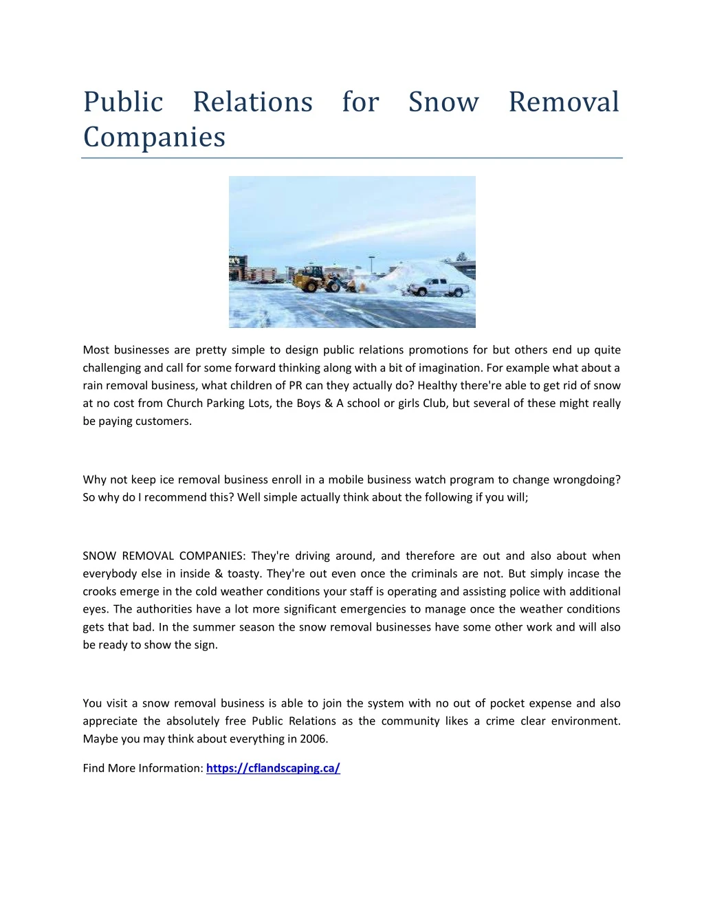 public relations for snow removal companies n.