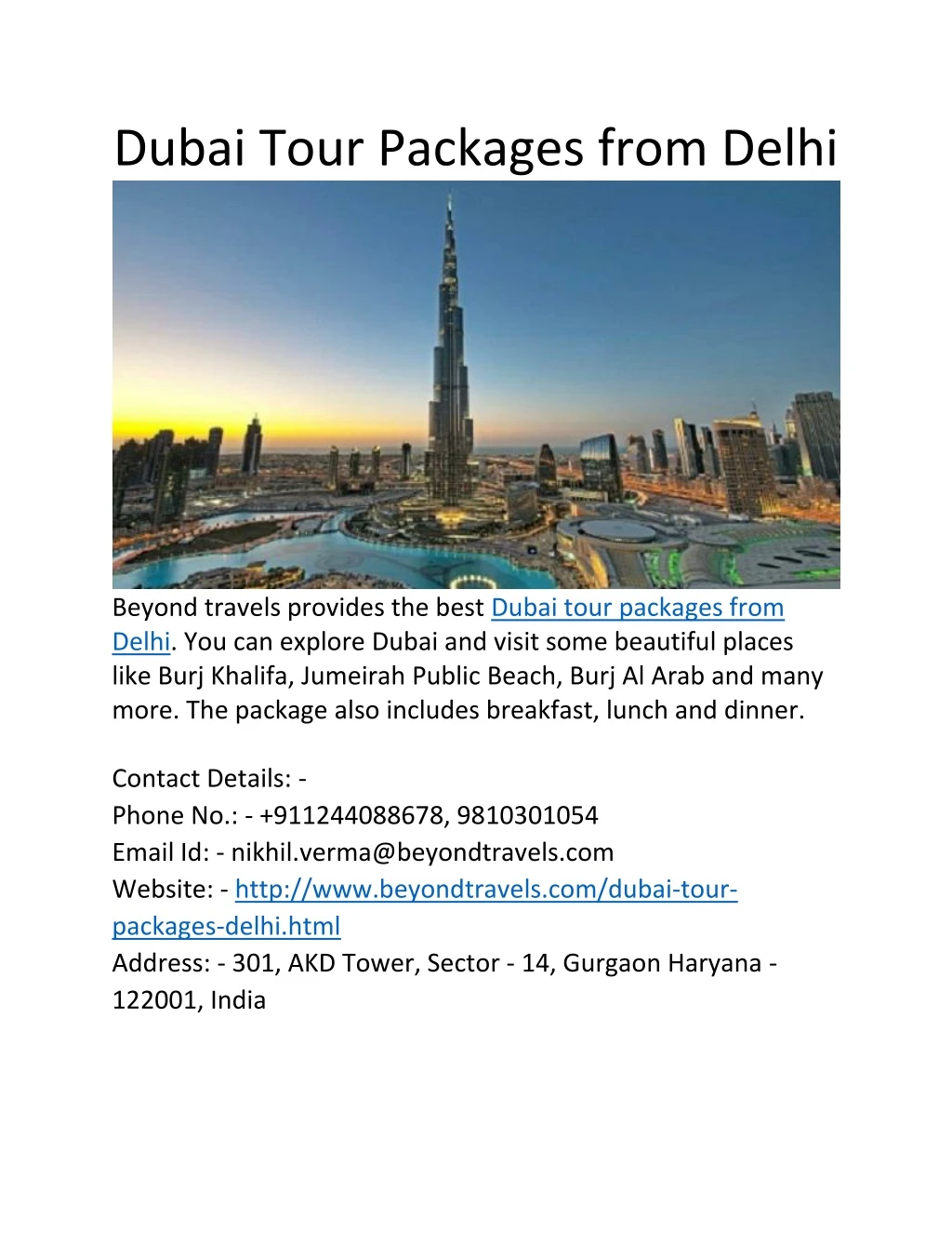 dubai tour packages from delhi n.