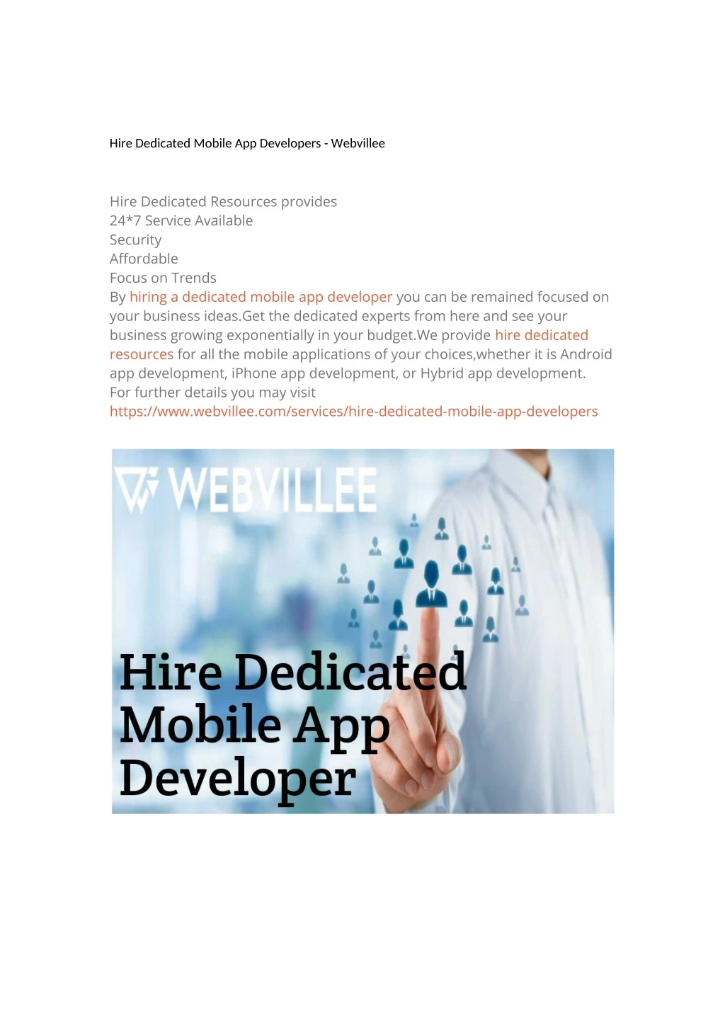 hire dedicated mobile app developers webvillee n.
