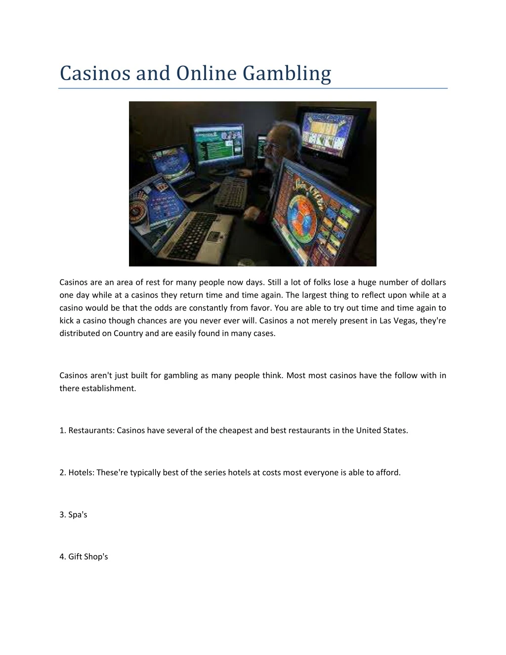casinos and online gambling n.