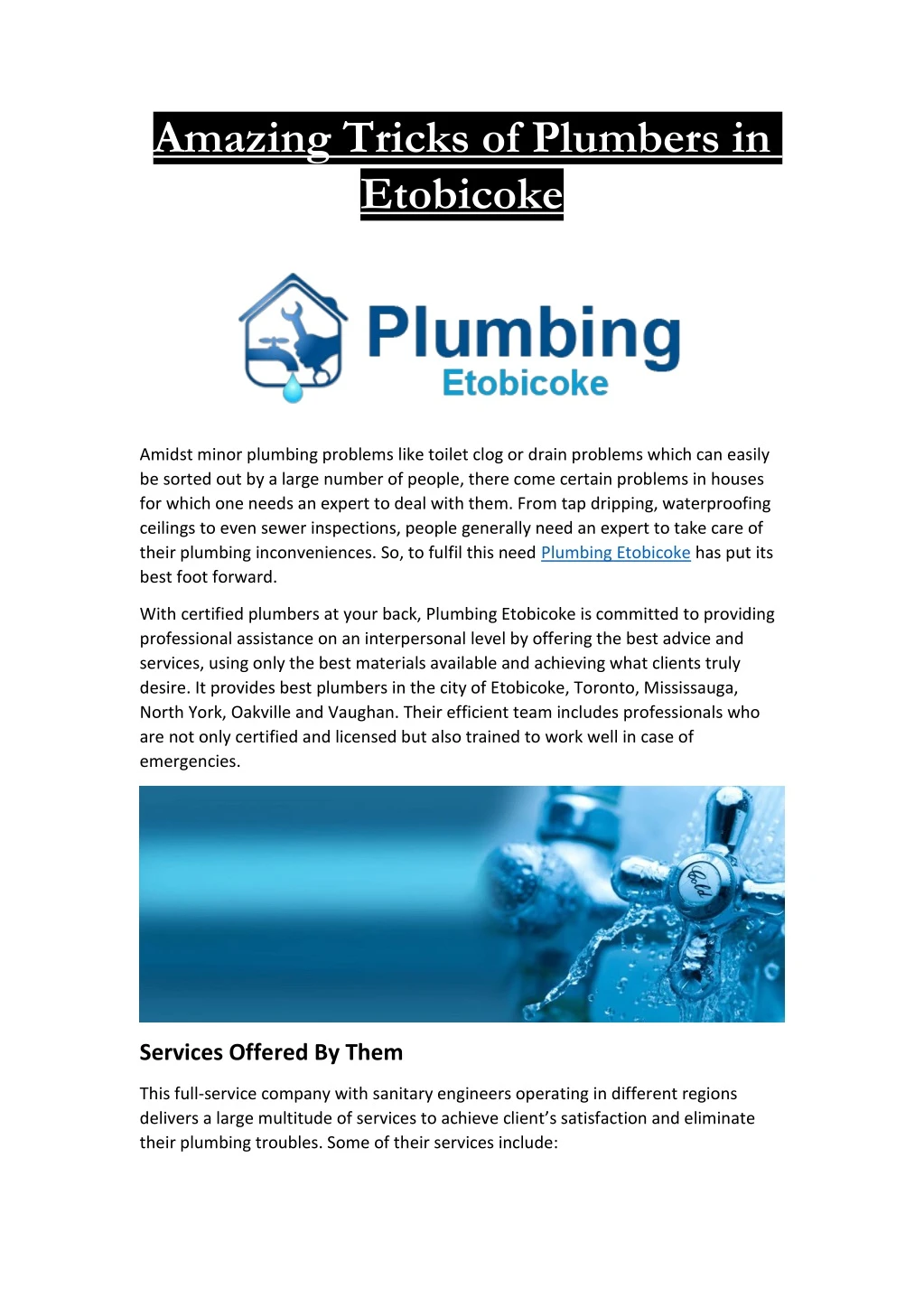 amazing tricks of plumbers in etobicoke n.