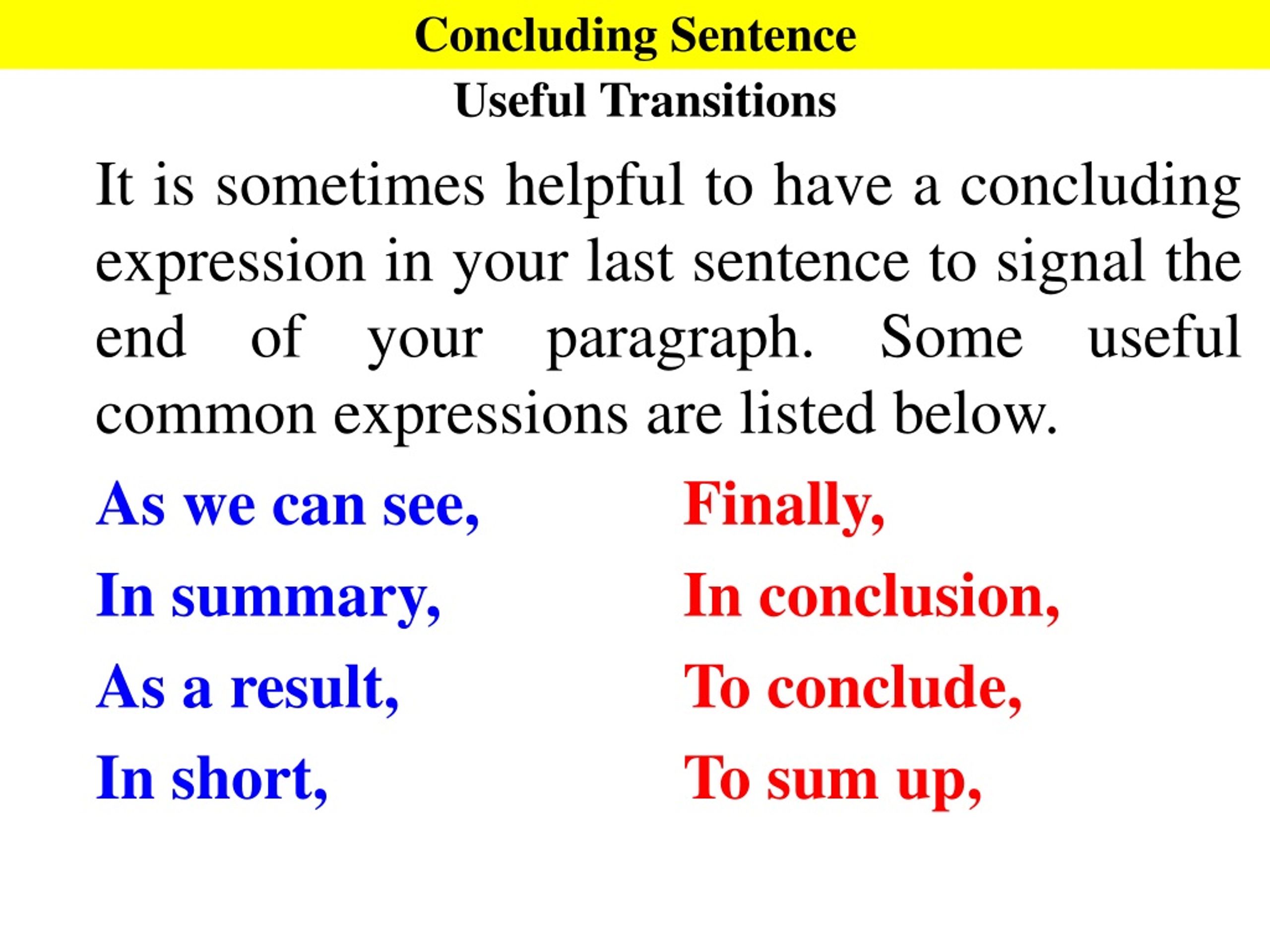 concluding sentence in presentation