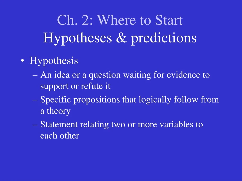 ch 2 where to start hypotheses predictions n.
