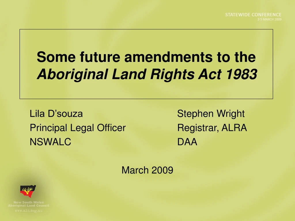 some future amendments to the aboriginal land rights act 1983 n.