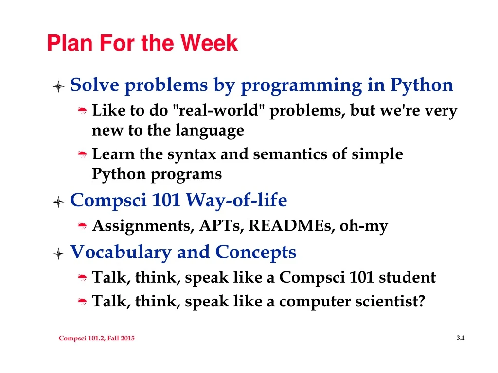 plan for the week n.