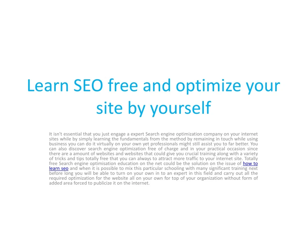 learn seo free and optimize your site by yourself n.