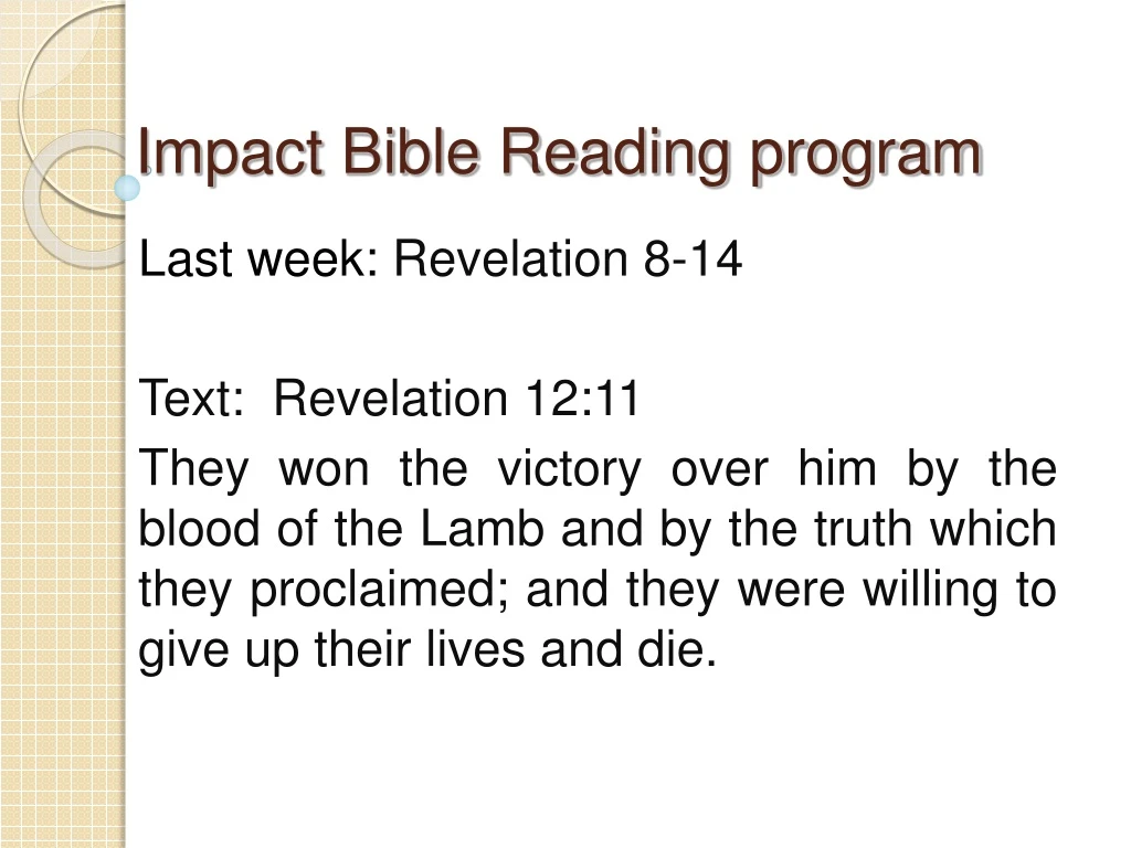 impact bible reading program n.