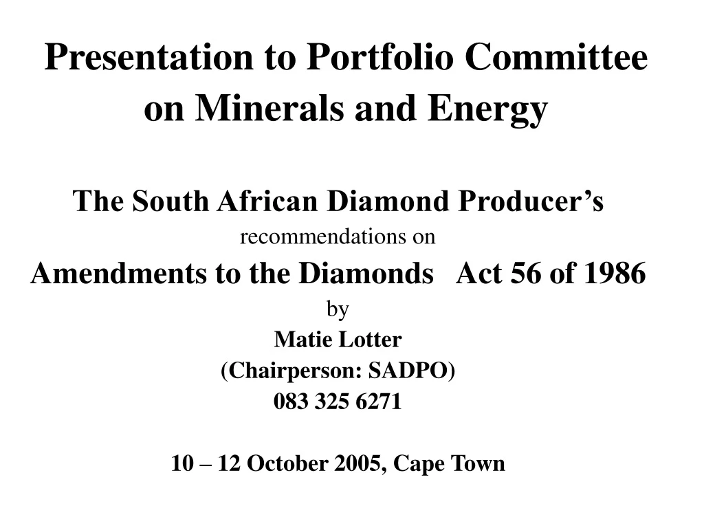 presentation to portfolio committee on minerals and energy n.