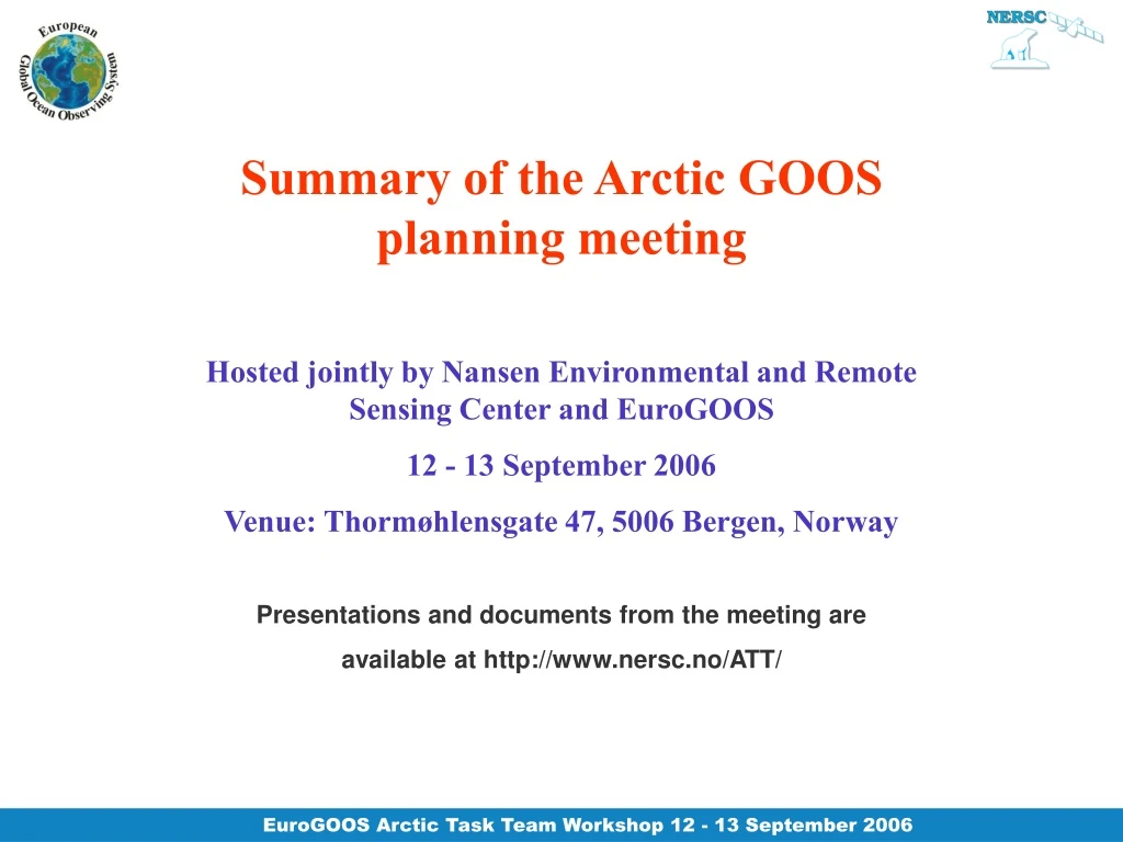 summary of the arctic goos planning meeting n.