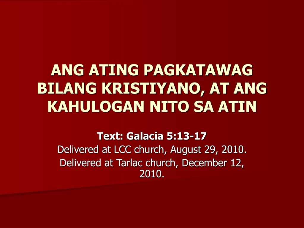 ang ating pagkatawag bilang kristiyano at ang kahulogan nito sa atin n.