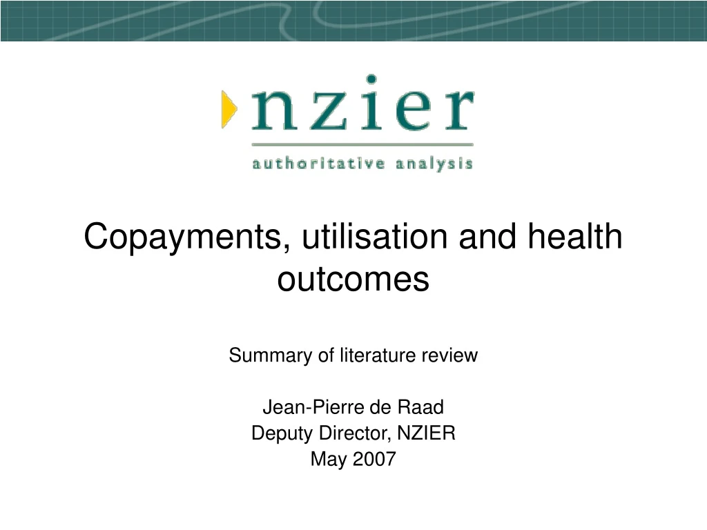 copayments utilisation and health outcomes n.