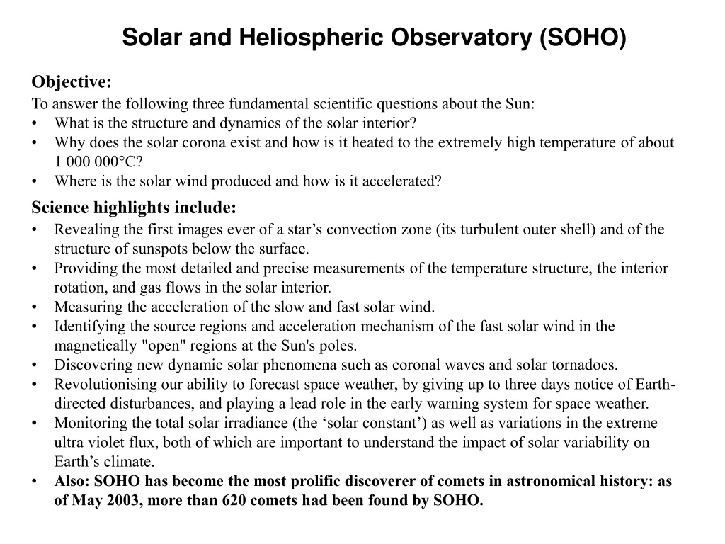solar and heliospheric observatory soho n.