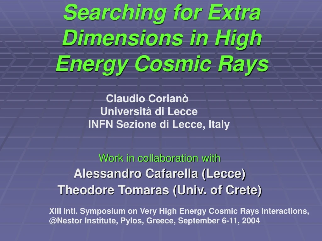 searching for extra dimensions in high energy cosmic rays n.