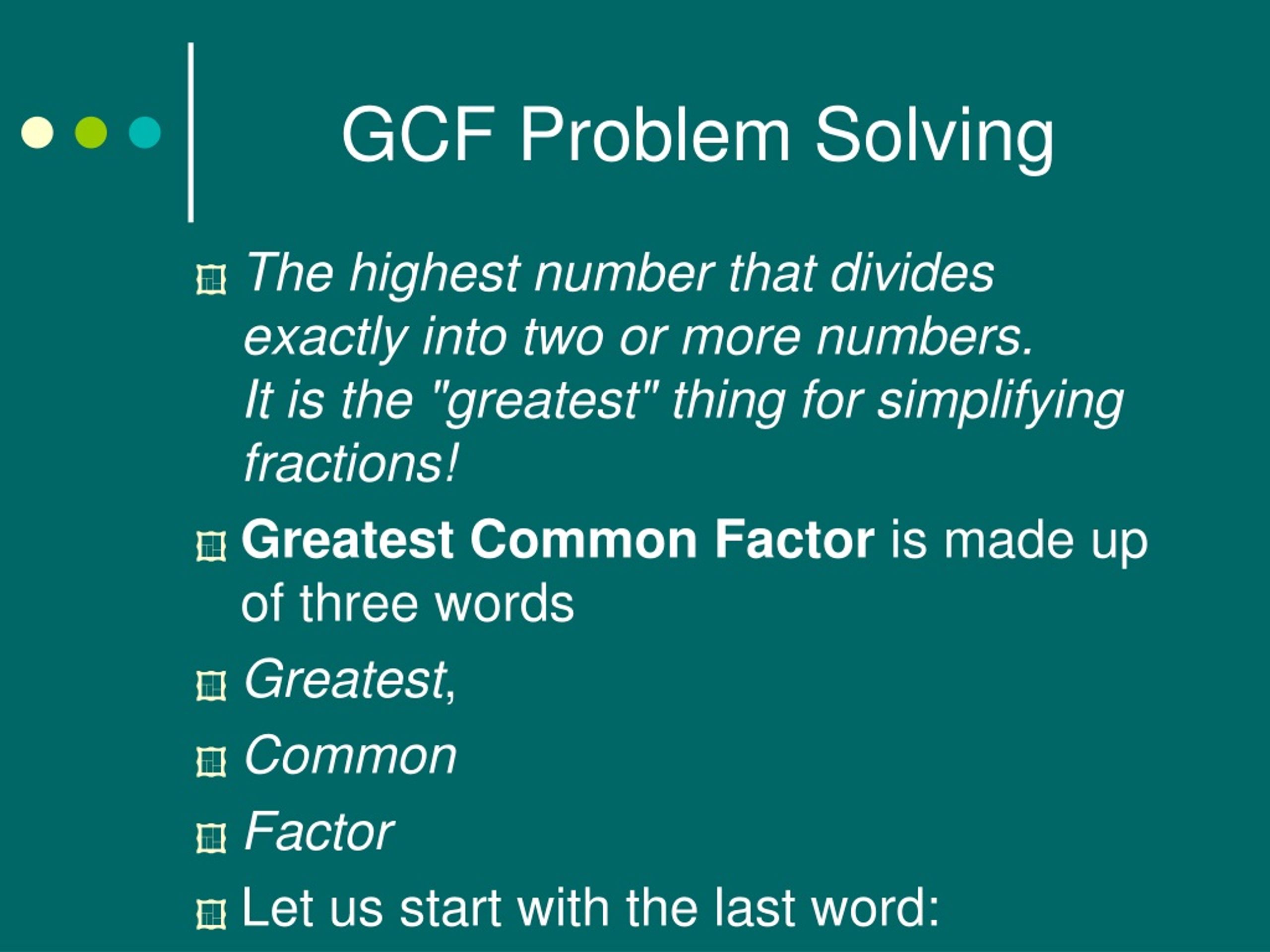 problem solving on gcf