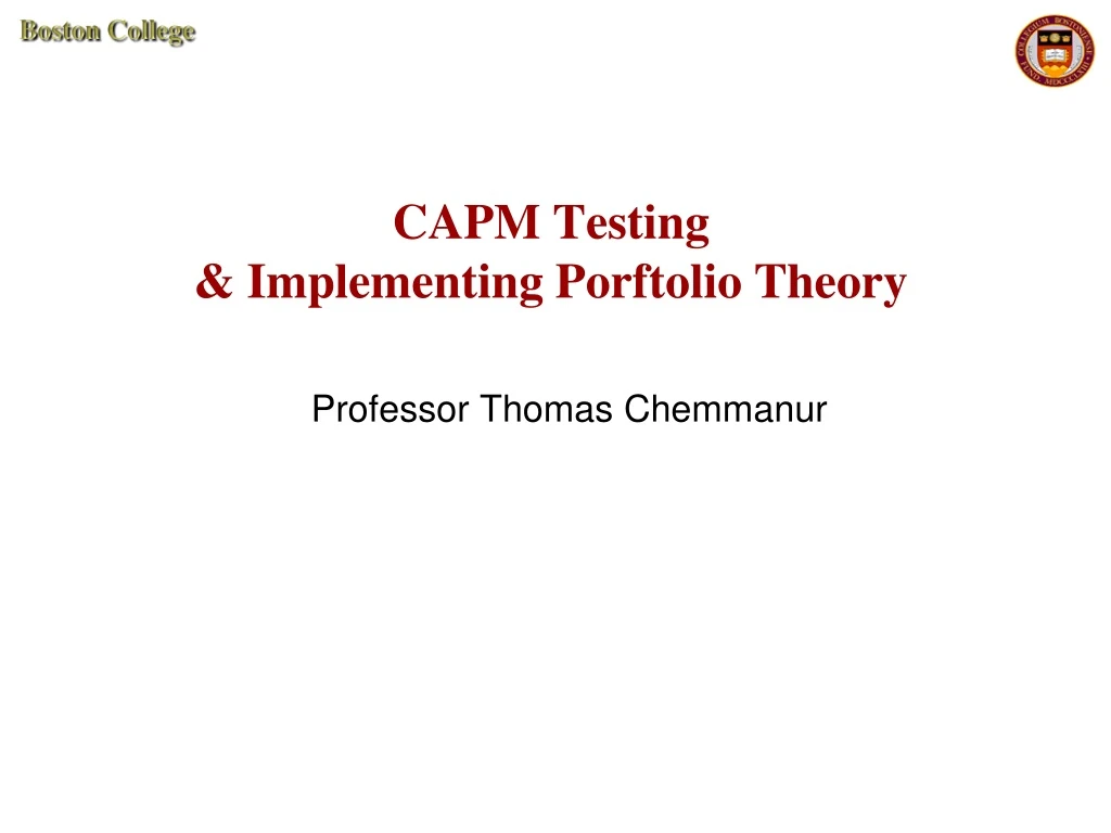 capm testing implementing porftolio theory n.
