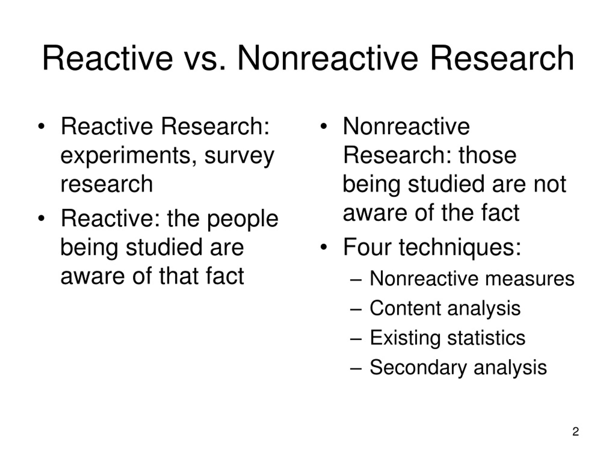 non reactive research