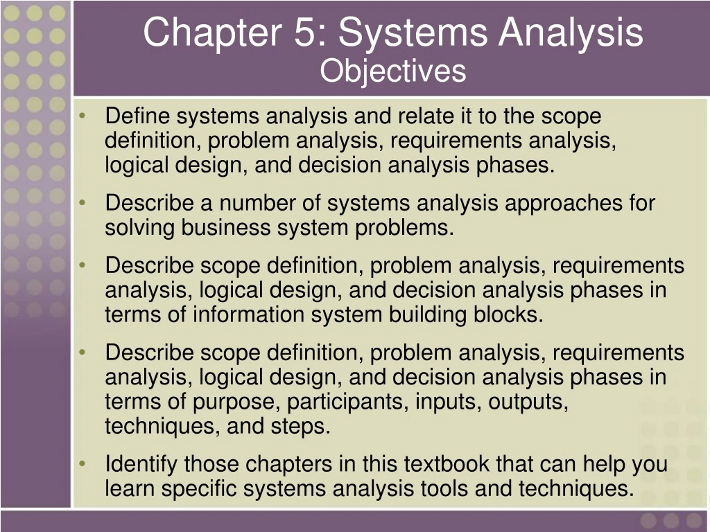 chapter 5 systems analysis objectives n.