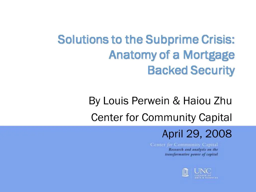 PPT Solutions to the Subprime Crisis Anatomy of a Mortgage Backed
