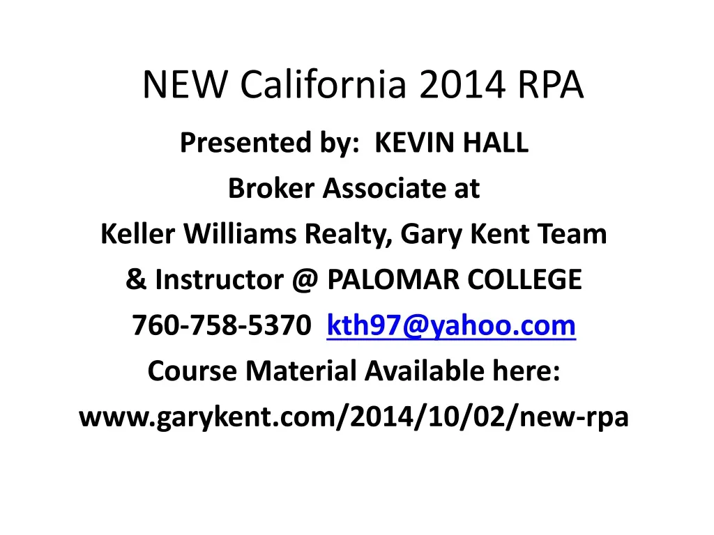 PPT NEW California 2014 RPA PowerPoint Presentation, free download