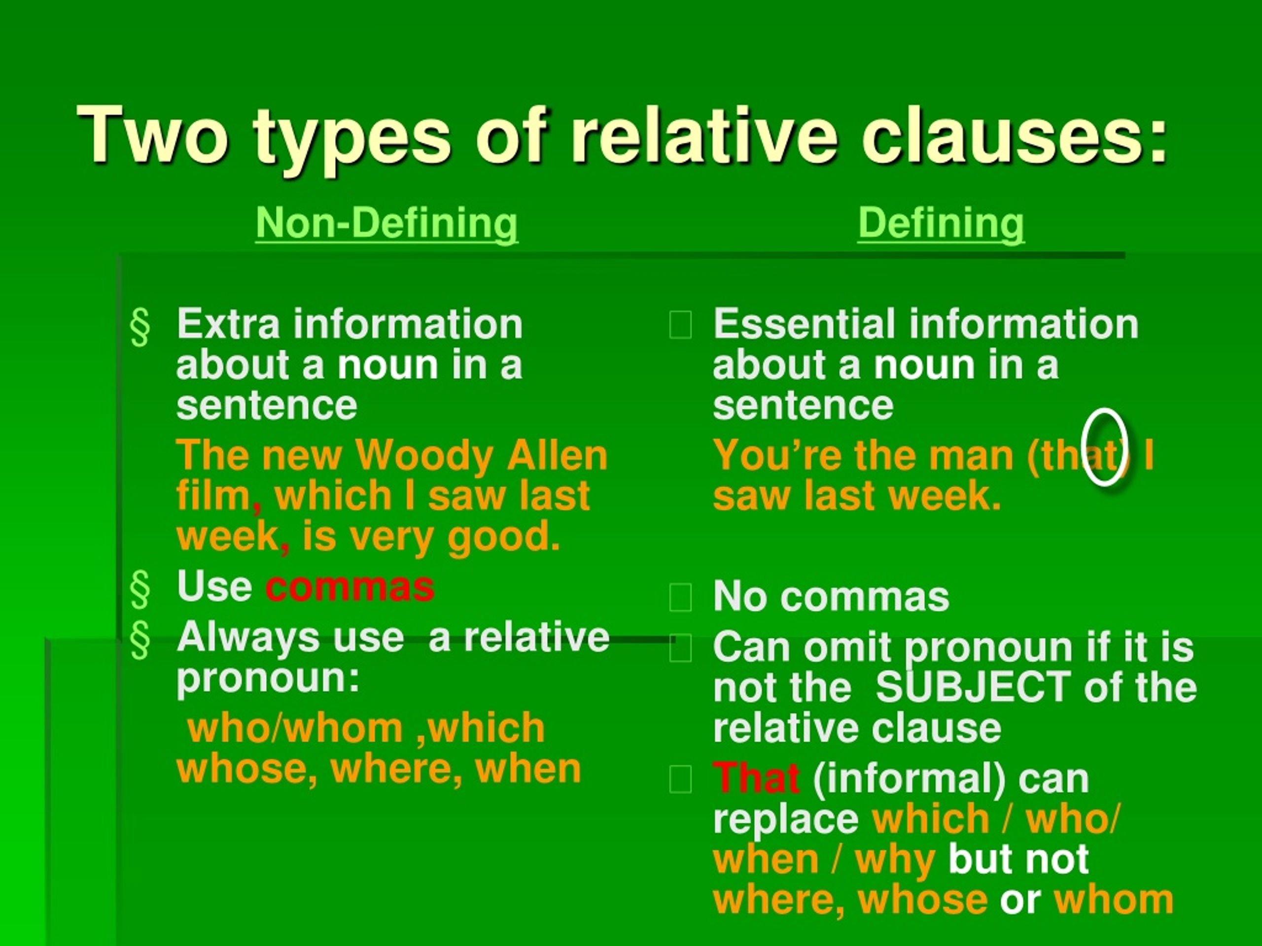 defining and non defining relative clauses powerpoint presentation