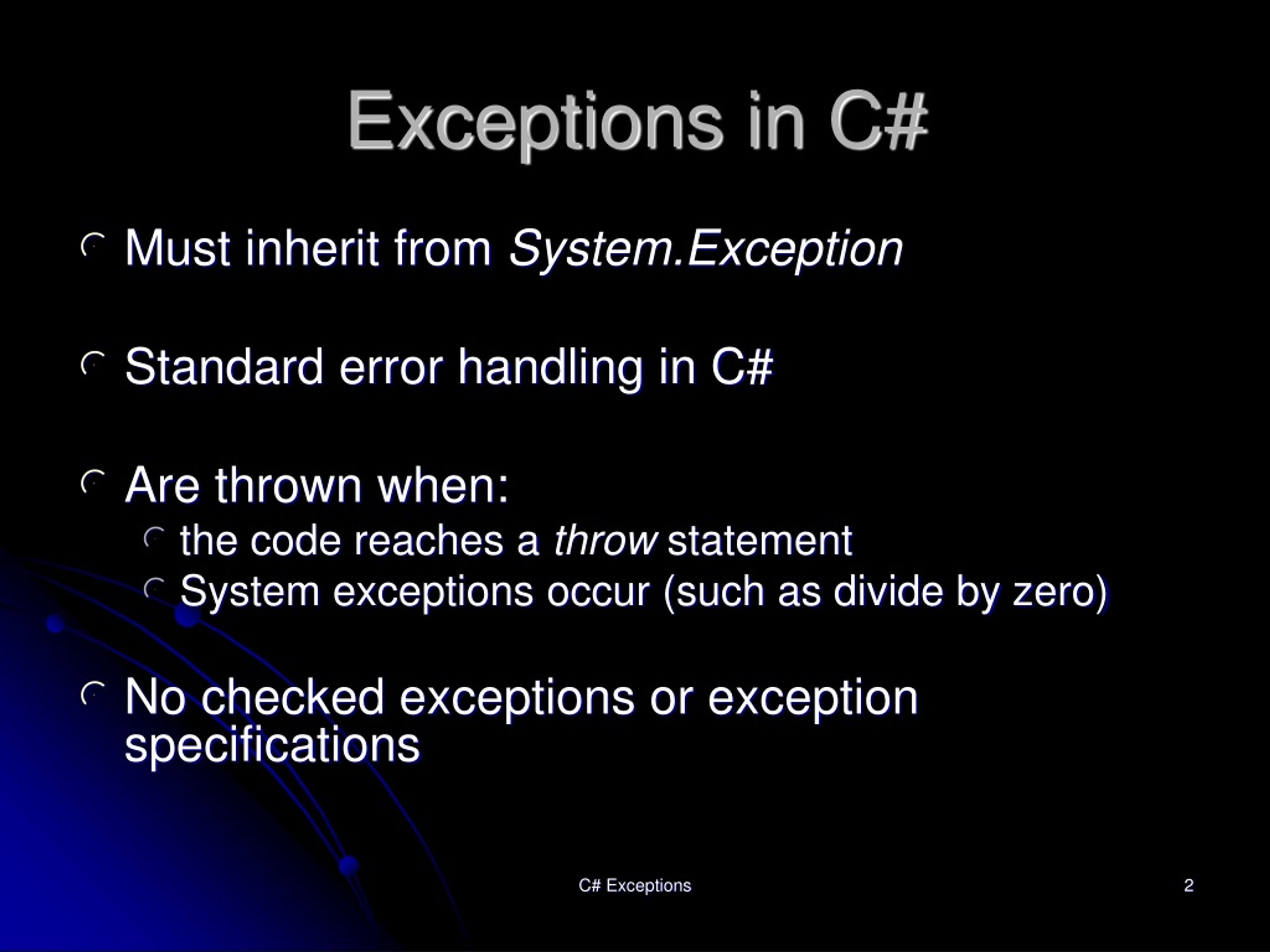 Exceptions and Exception Handling in C#