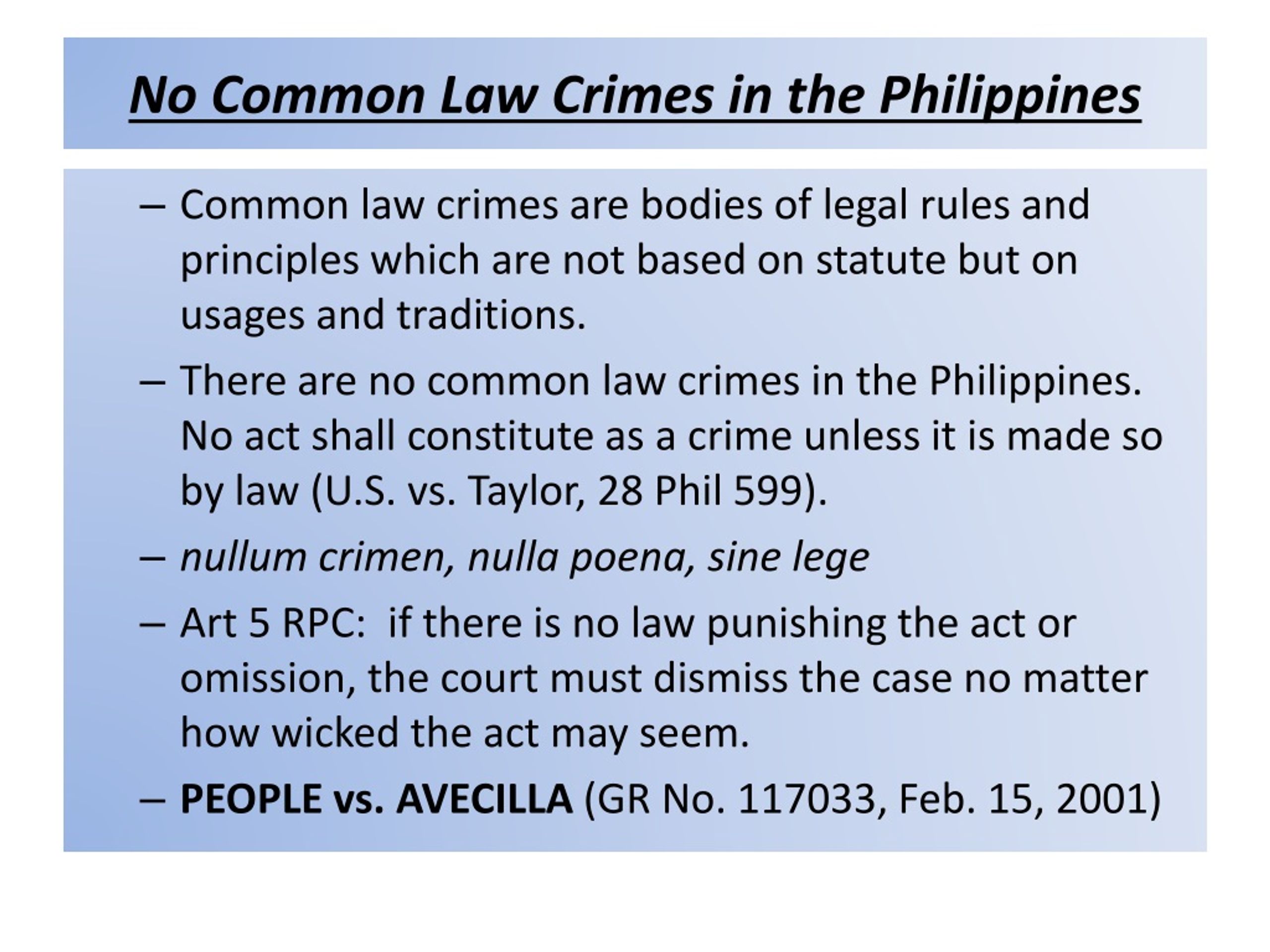 No Common Law Crimes In The Philippines