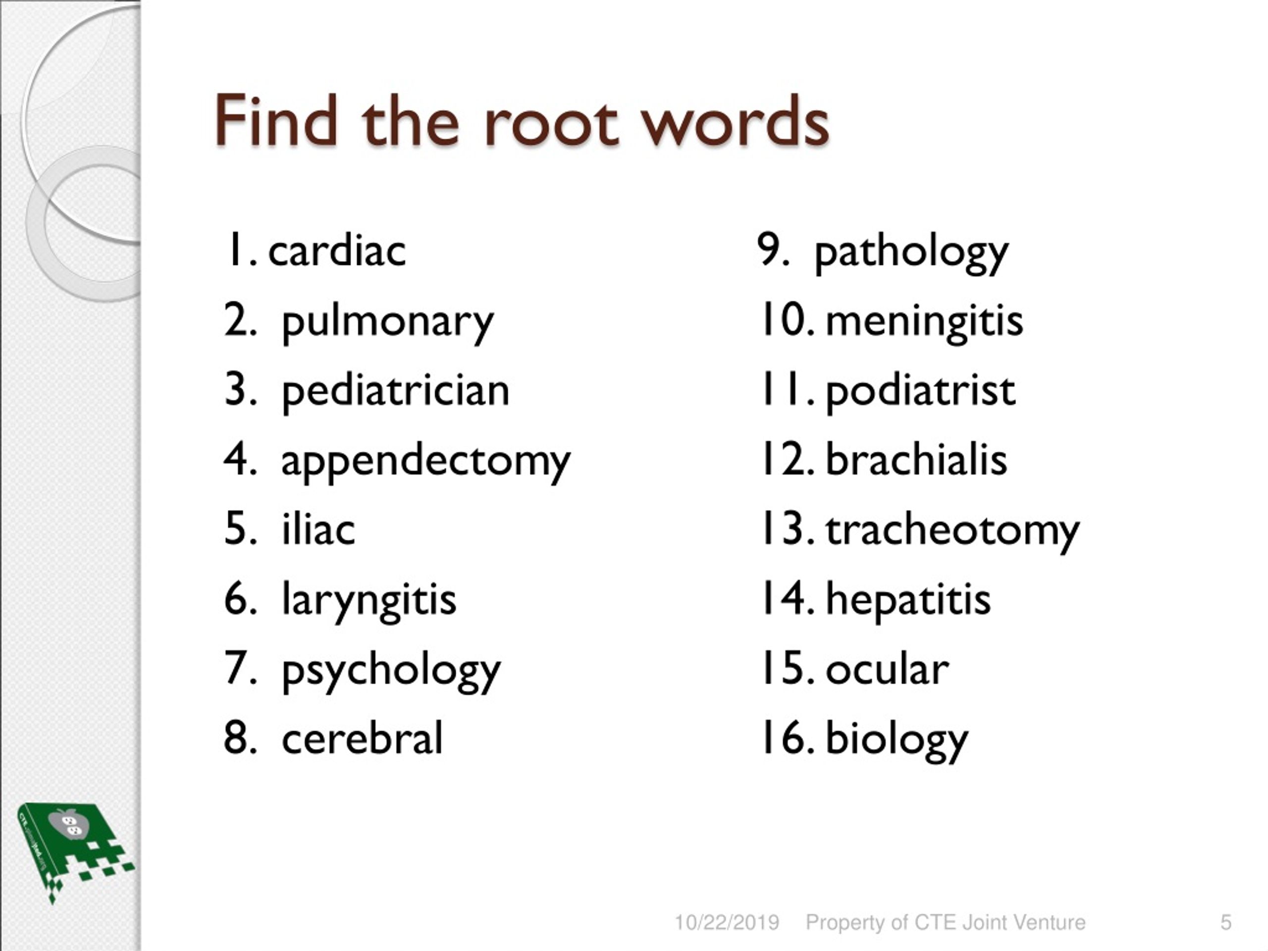 PPT Medical Terminology Root Words PowerPoint Presentation, free