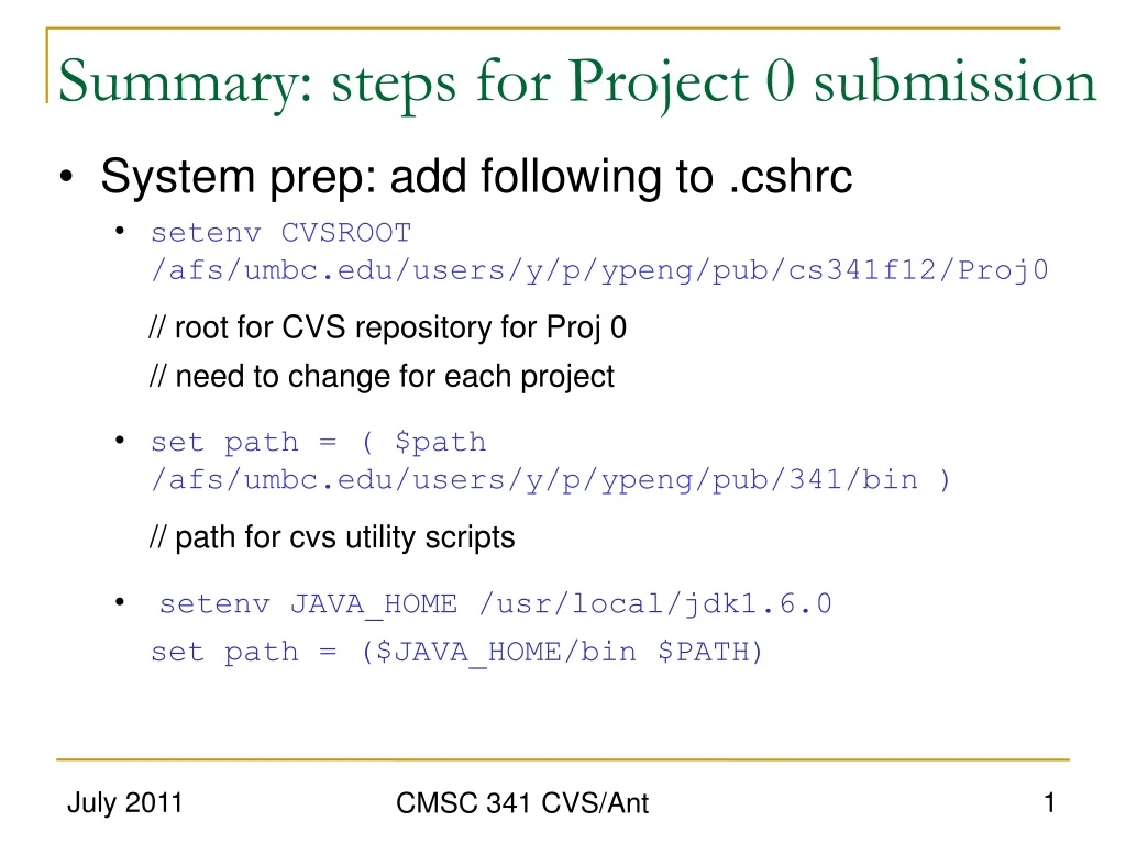summary steps for project 0 submission n.