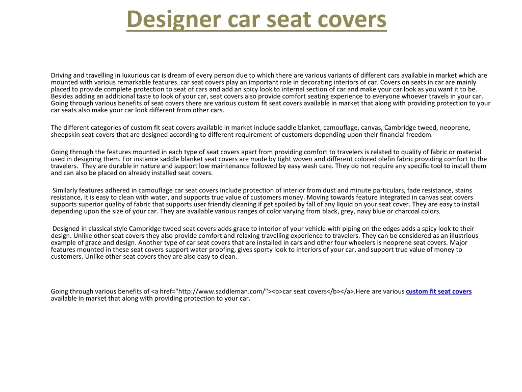 designer car seat covers n.