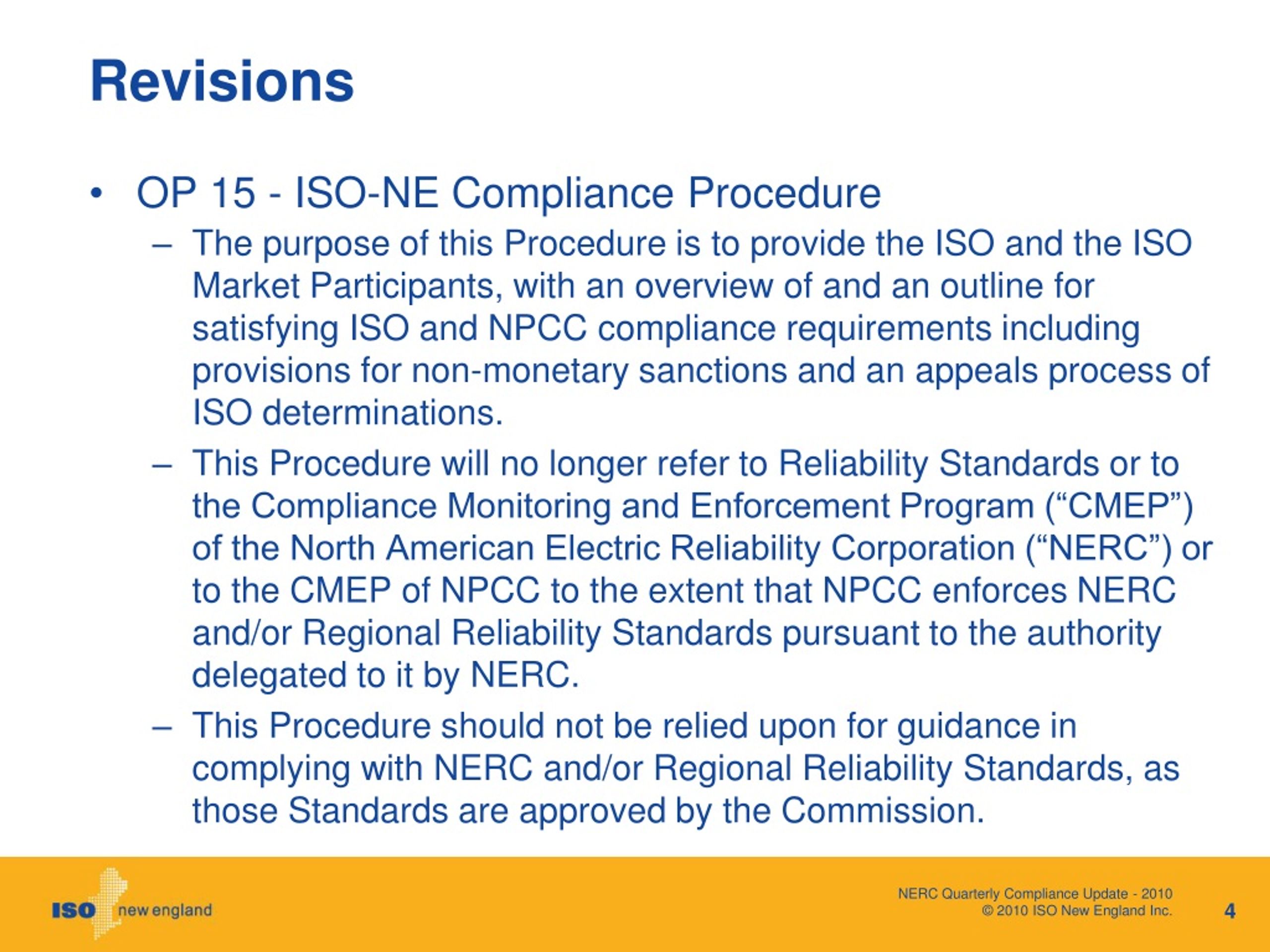 PPT - Revision to ISO New England Operating Procedure No. 15 ISO New ...