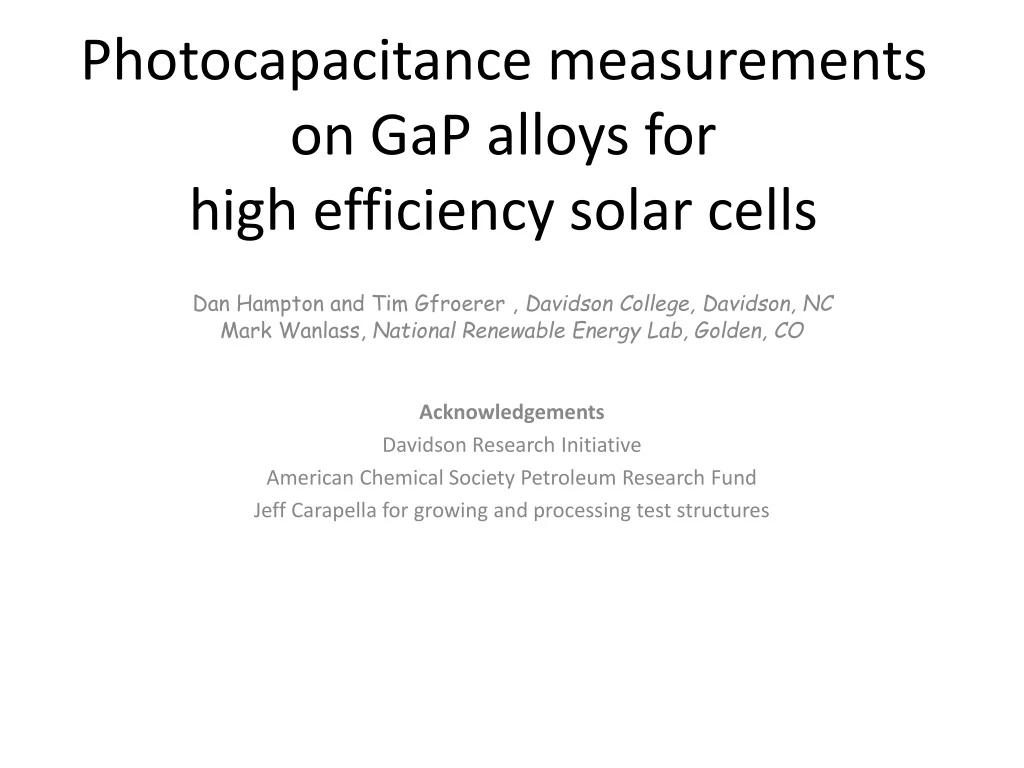 photocapacitance measurements on gap alloys for high efficiency solar cells n.
