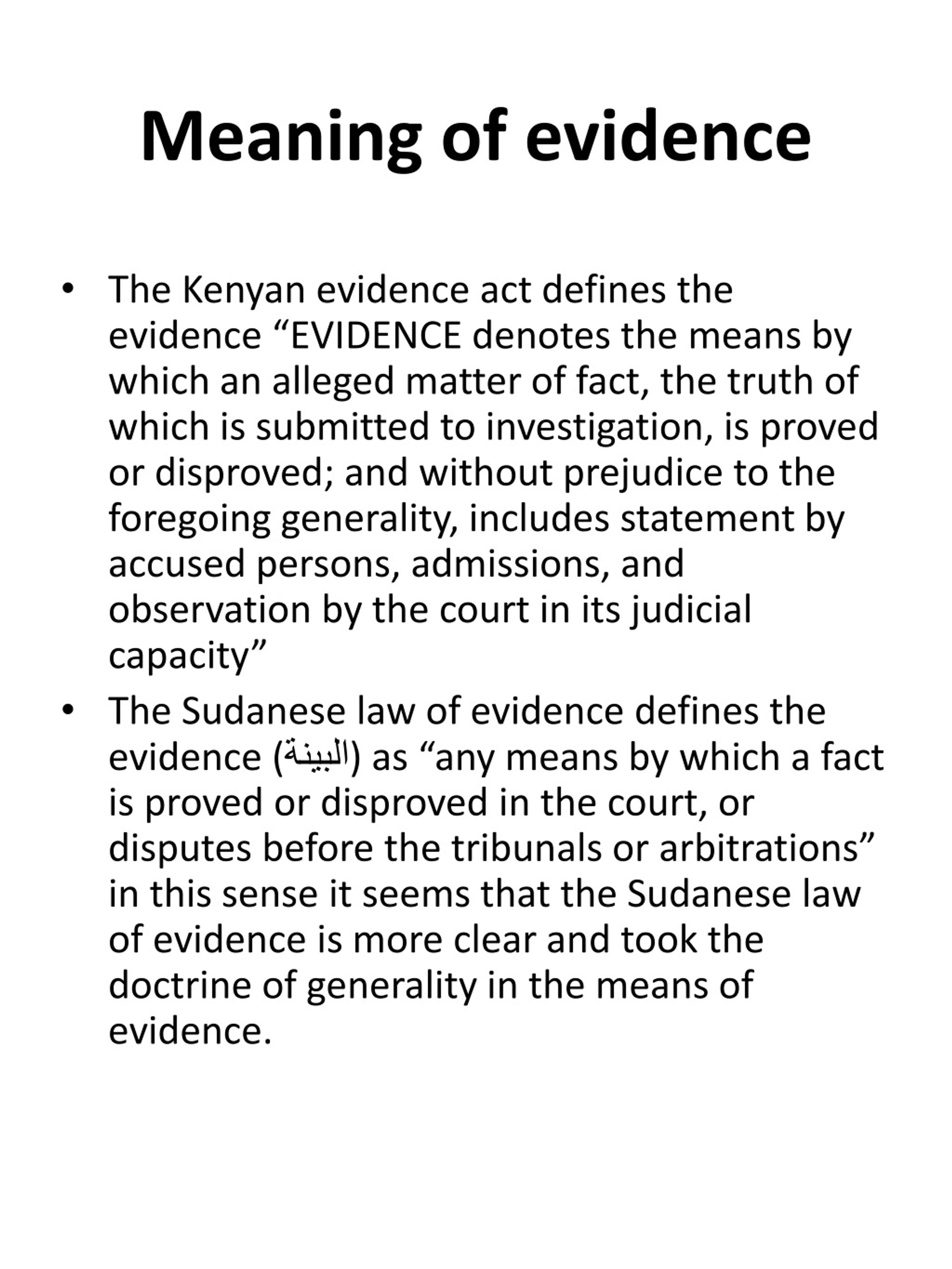 presentation of evidence meaning in law