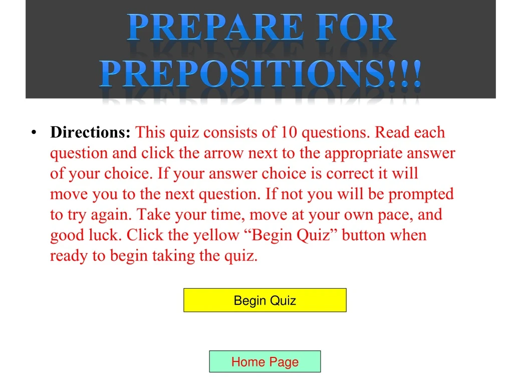 prepare for prepositions n.