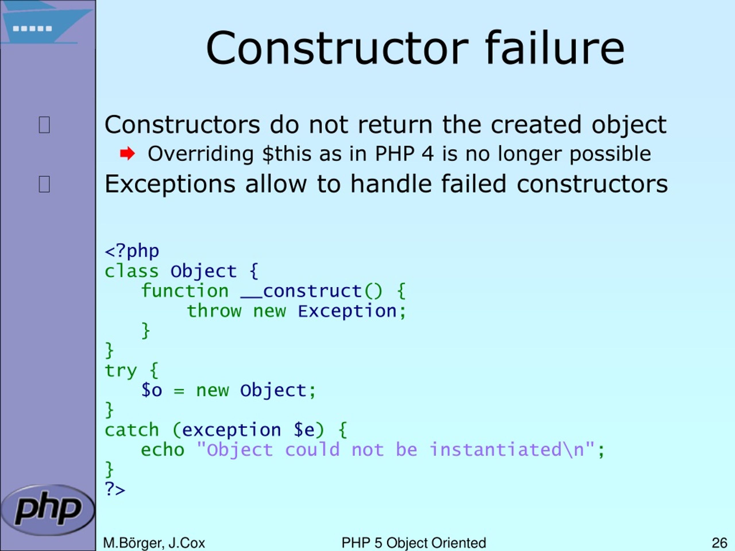 PHP Exception Constructor