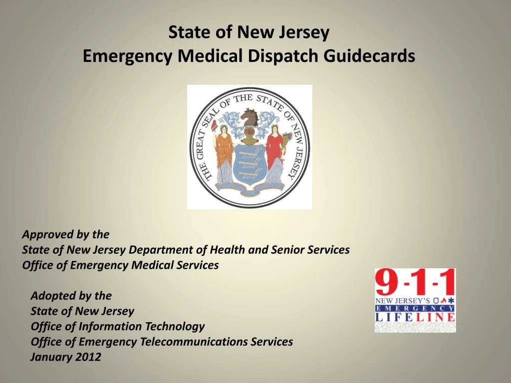 PPT State of New Jersey Emergency Medical Dispatch Guidecards