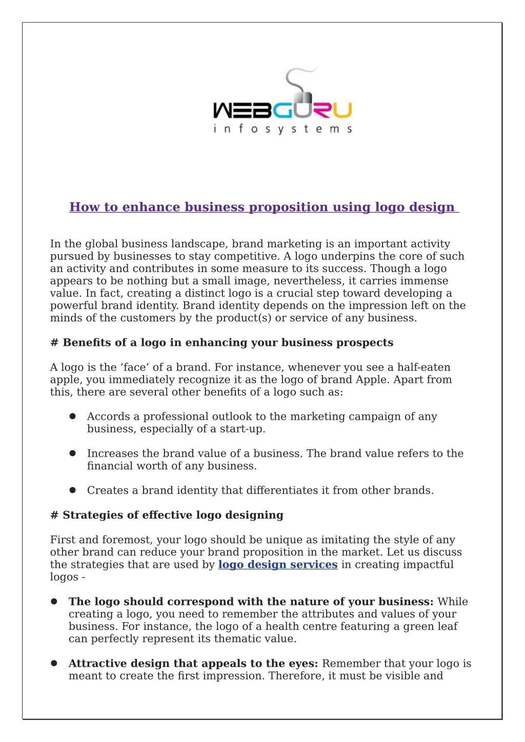 how to enhance business proposition using logo n.