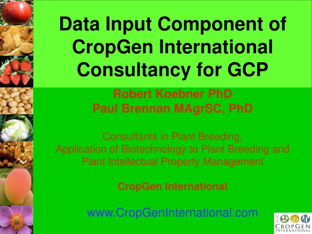 data input component of cropgen international consultancy for gcp n.