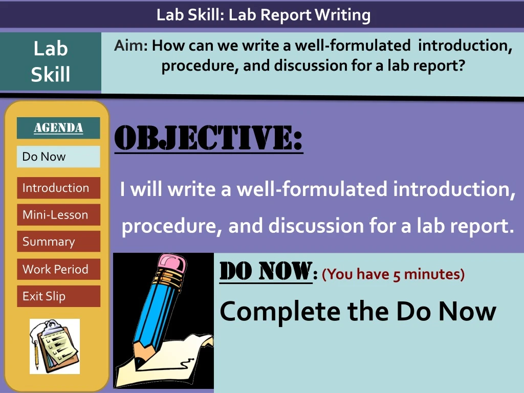 objective i will write a well formulated introduction procedure and discussion for a lab report n.