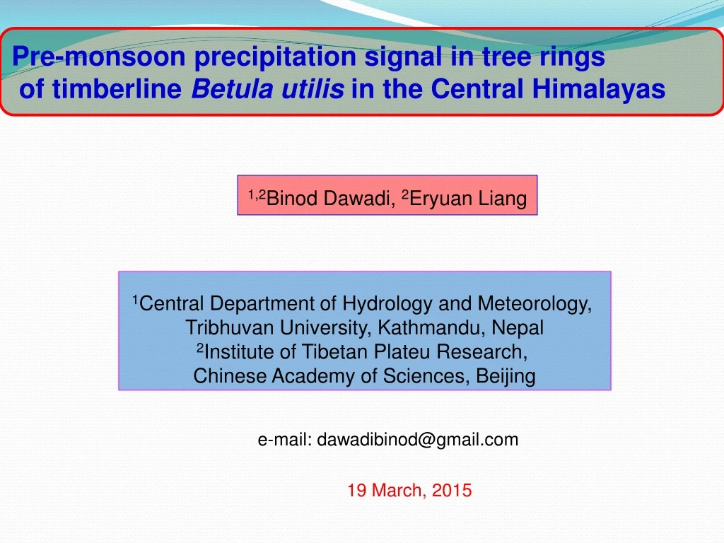 pre monsoon precipitation signal in tree rings n.